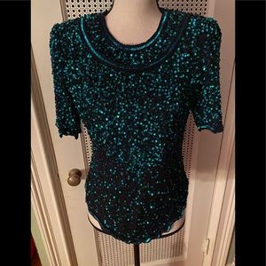 Laurence Kazar Green Sequence Blouse S.PM